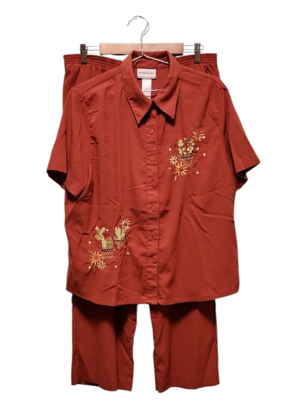 Rust Colored Wide Leg Pull-On Pants And Matching Top Set 18P
